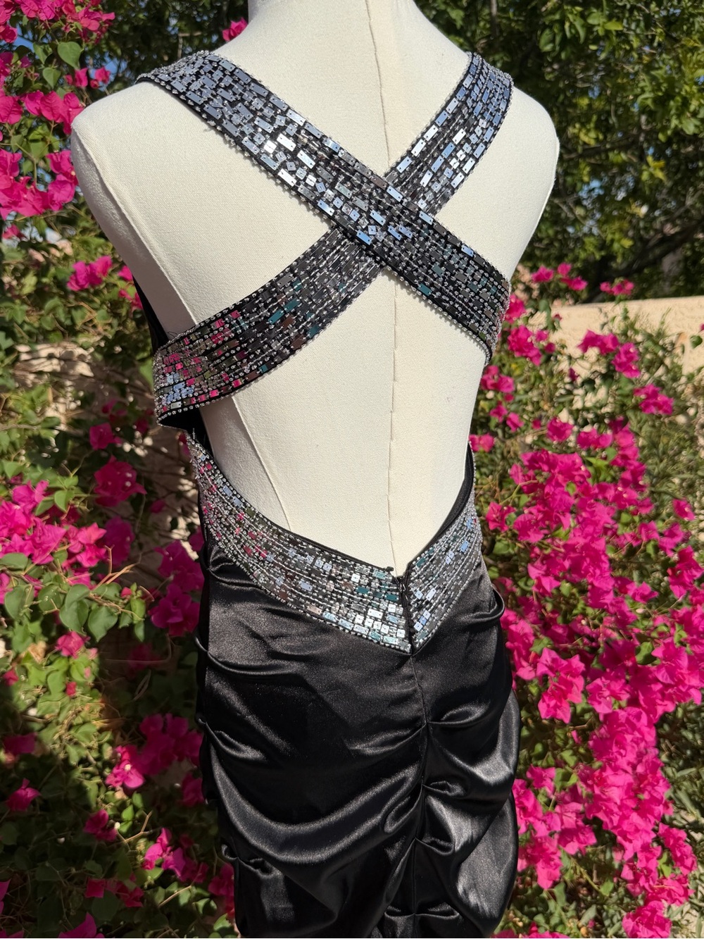 Sequin Crisscross Back Black Dress